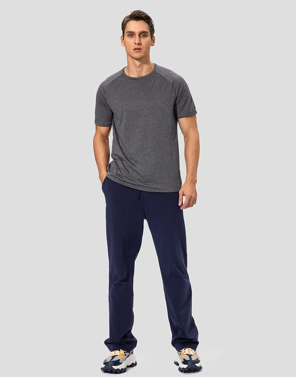 Men'S Cotton Yoga Sweatpants Athletic Casual Pants with Pockets | Lounge Pants Open Bottom Jersey Pants 4 Way Stretch Soft Elastic Waist with Drawstring