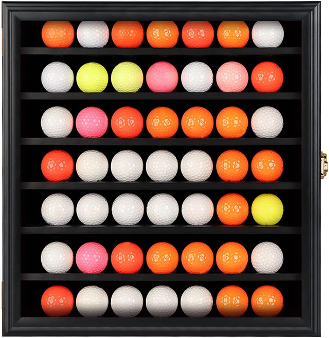 49 Golf Ball Display Case Lockable - Golf Ball Holder Gift for Golf Enthusiasts - Golf Ball Display Rack Cabinet for Wall Mount Real Glass Door, Black