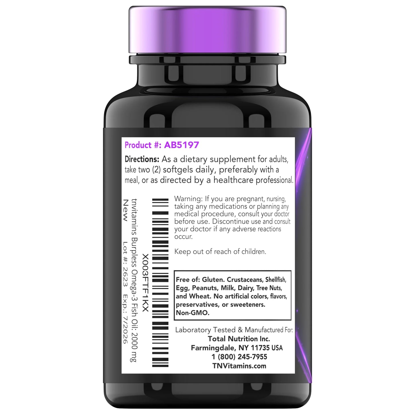 Burpless Omega 3 Fish Oil 2000Mg Enteric Coated Softgels with Epa Dha Wild Caught Purified Omega 3 Fatty Acid Supplements Mercury Free, Count 90