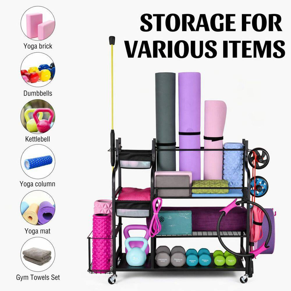 220 Lbs. Yoga Mat Storage Racks Gym Sports Equipment Storage Organizer with Black Finish