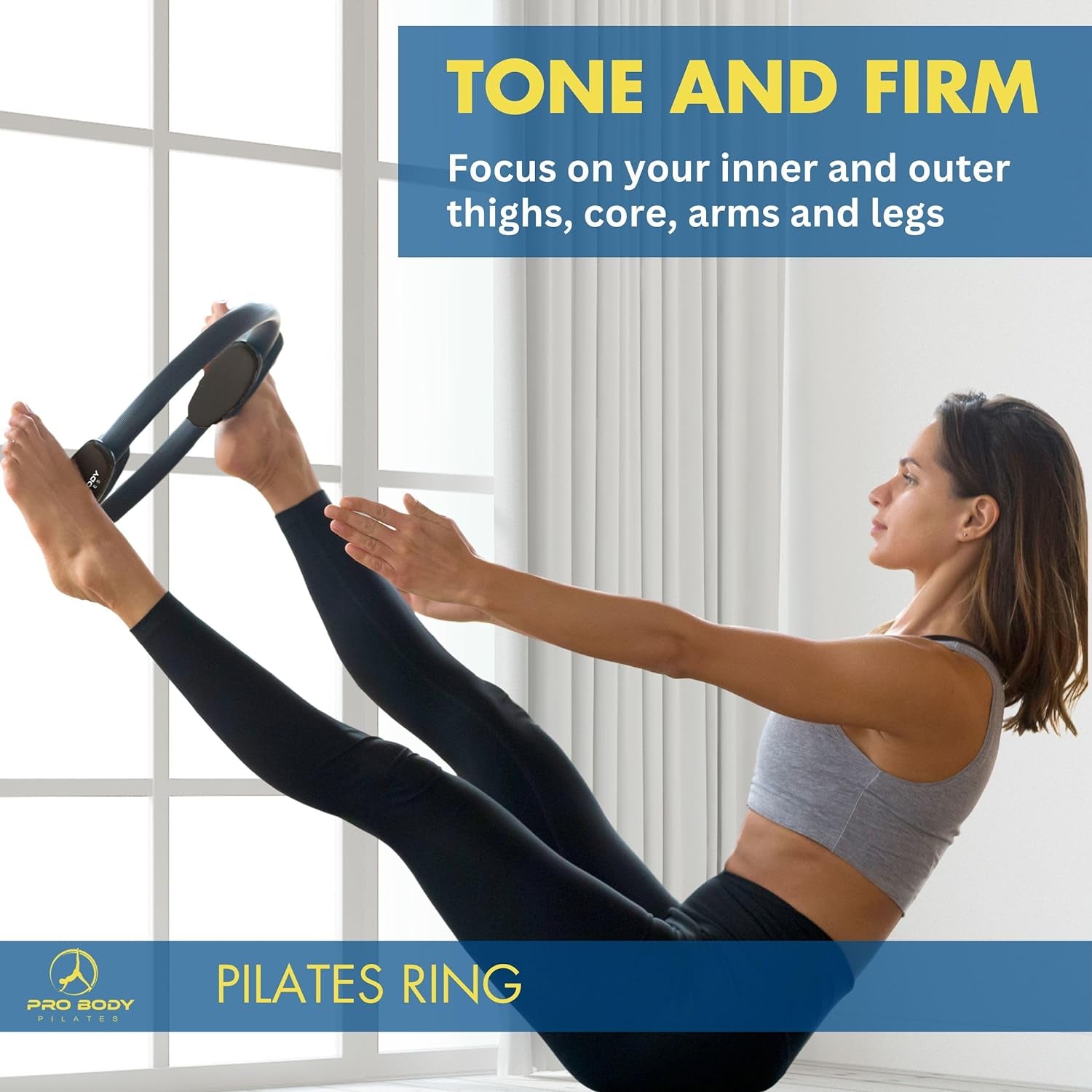 Circle - 14 Inch Magic Circle Pilates Ring | 30 Lb Resistance, Dual Foam Grips, Inner Thigh Exerciser, Pilates at Home Equipment, Carry Pouch, Pilates Essentials