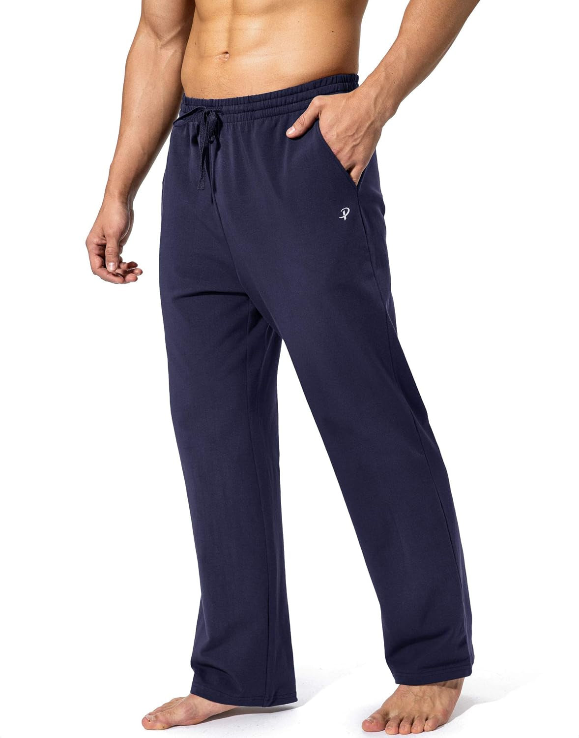 Men'S Cotton Yoga Sweatpants Athletic Casual Pants with Pockets | Lounge Pants Open Bottom Jersey Pants 4 Way Stretch Soft Elastic Waist with Drawstring