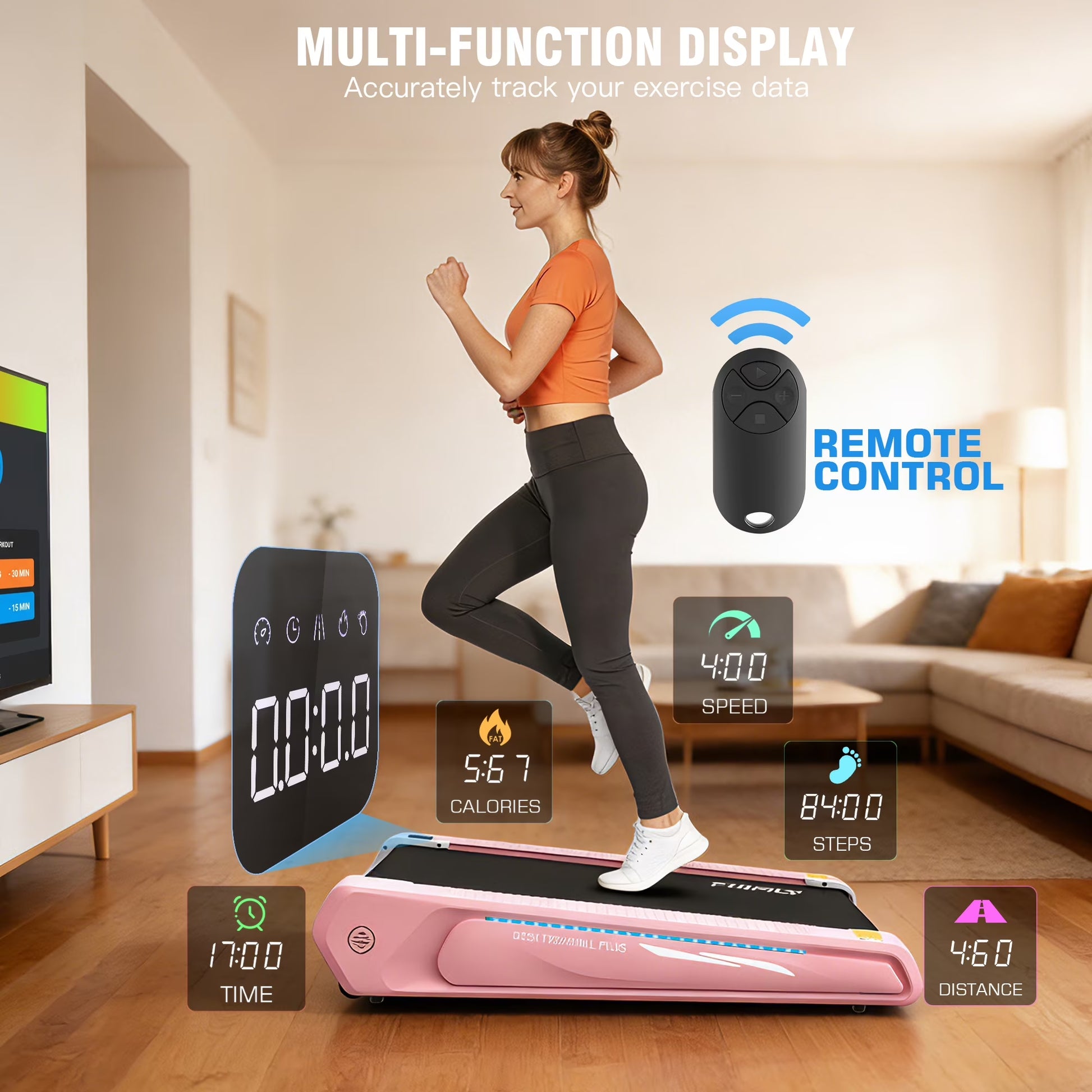 Walking Pad 2.5HP Brushless Motor 300Lbs Weight Capacity,Portable under Desk Treadmill with App Remote Control,Low-Noise Desk Treadmill in LED Display,Installation-Free