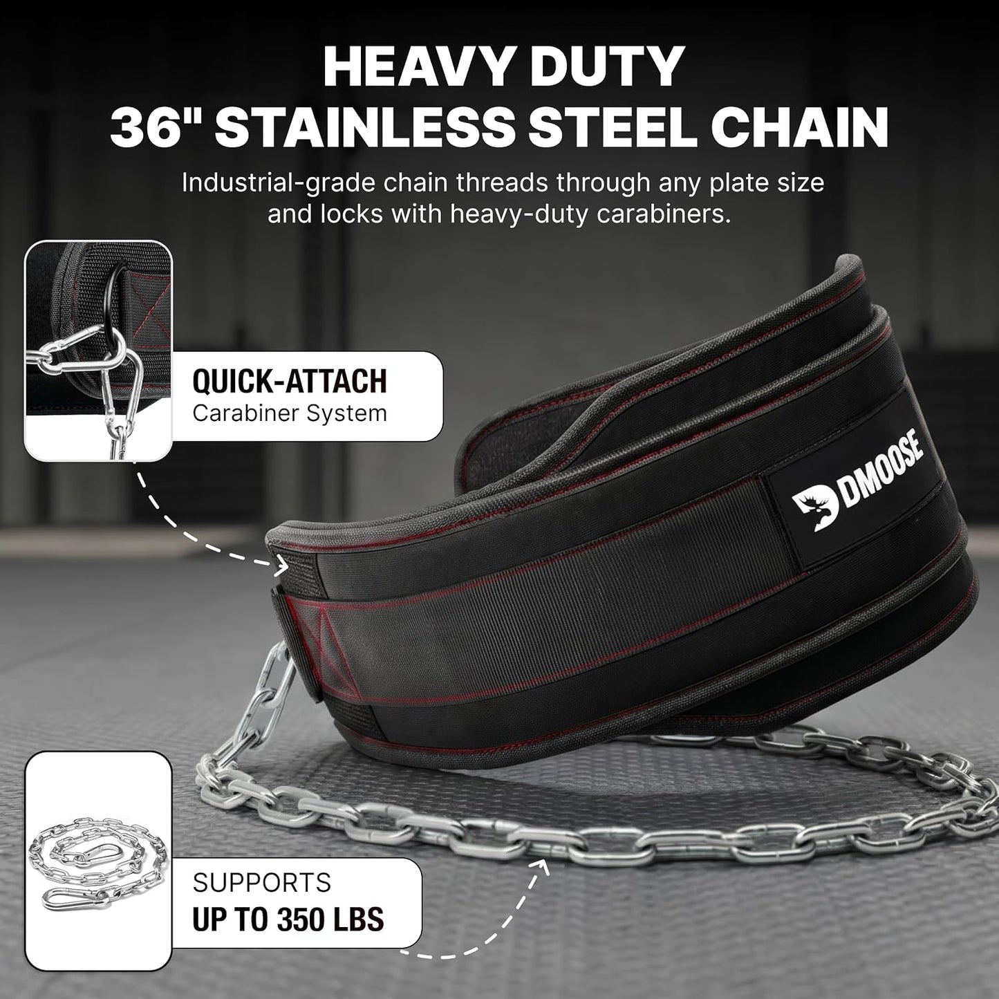 Dip Belt for Weight Lifting, Pullup, Squats & Dips - 36" Robust Steel Chain, Comfortable Neoprene Padding Supports 350Lbs - Gym Weight Belt for Strength Training Workout & Weightlifting