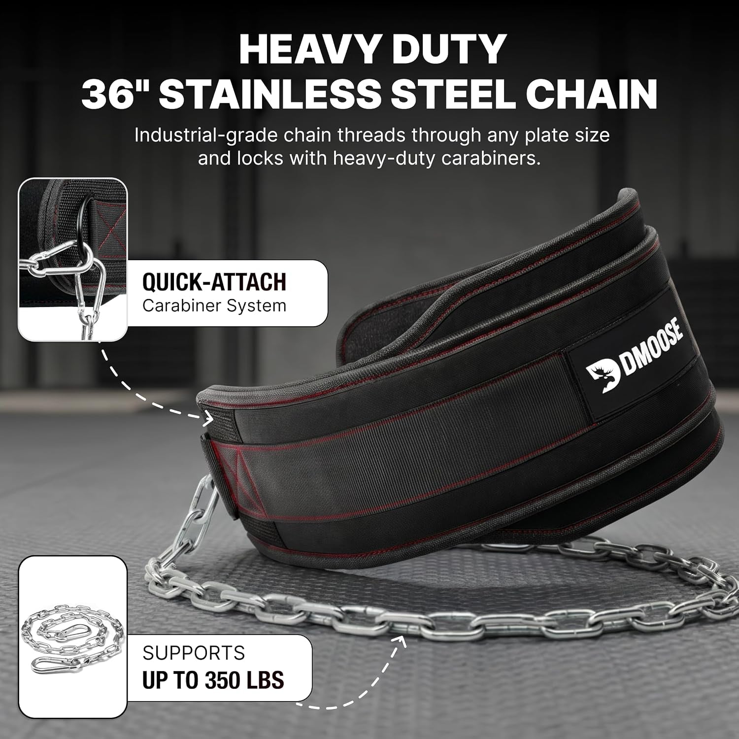 Dip Belt for Weight Lifting, Pullup, Squats & Dips - 36" Robust Steel Chain, Comfortable Neoprene Padding Supports 350Lbs - Gym Weight Belt for Strength Training Workout & Weightlifting