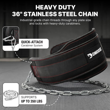 Dip Belt for Weight Lifting, Pullup, Squats & Dips - 36" Robust Steel Chain, Comfortable Neoprene Padding Supports 350Lbs - Gym Weight Belt for Strength Training Workout & Weightlifting