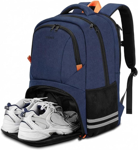 Gym Backpack for Men Women, Travel Backpack Fit 17.3 Inch Laptop | Lightweight Water Resistant Workout Bag with Shoe Compartment for Sports Camping Hiking Dark Blue