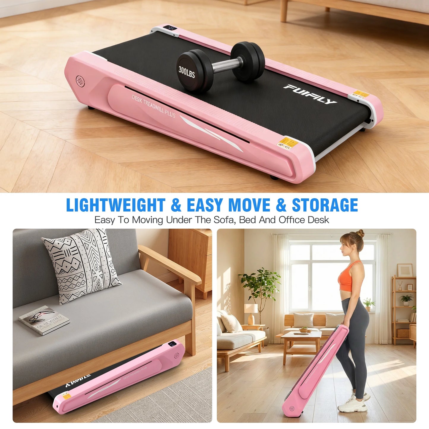 Walking Pad 2.5HP Brushless Motor 300Lbs Weight Capacity,Portable under Desk Treadmill with App Remote Control,Low-Noise Desk Treadmill in LED Display,Installation-Free