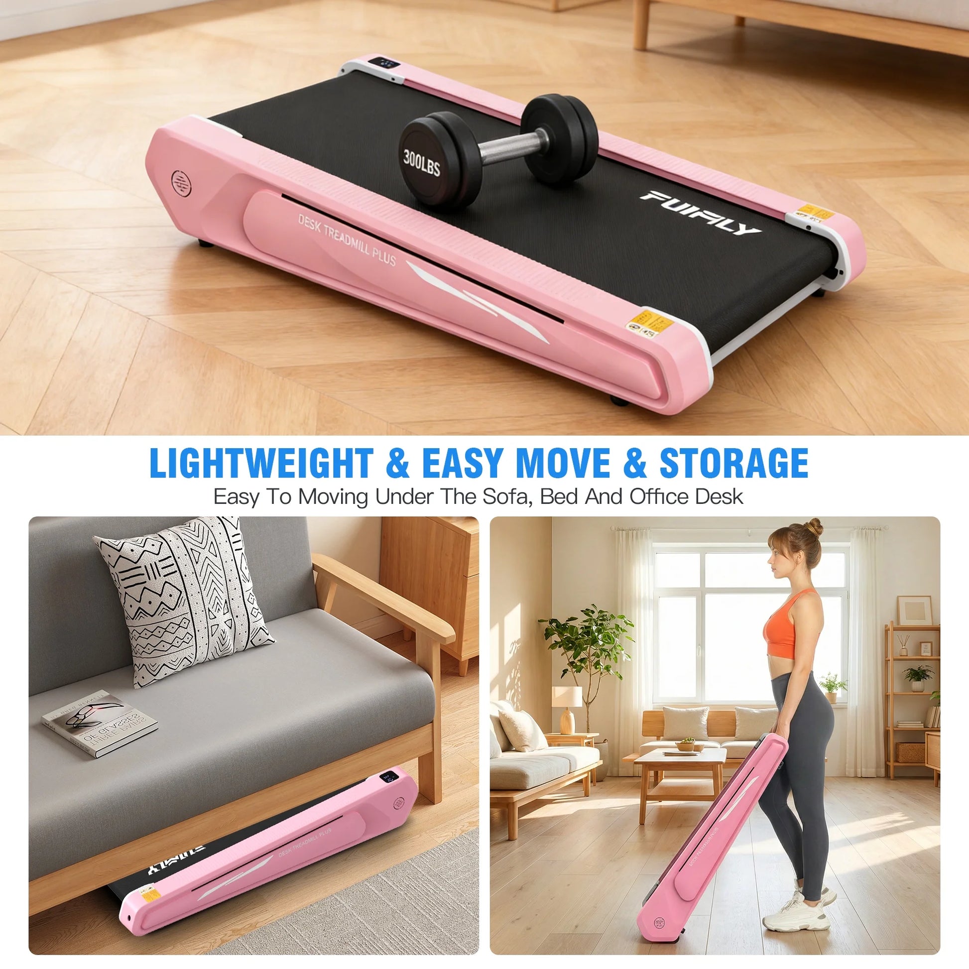 Walking Pad 2.5HP Brushless Motor 300Lbs Weight Capacity,Portable under Desk Treadmill with App Remote Control,Low-Noise Desk Treadmill in LED Display,Installation-Free