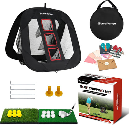 Pop-Up Golf Chipping Net for Short Game Practice | Foldable Triple-Target Design, Chipping Drills, Pitching Practice, Indoor Training, Backyard Practice, Quick Setup
