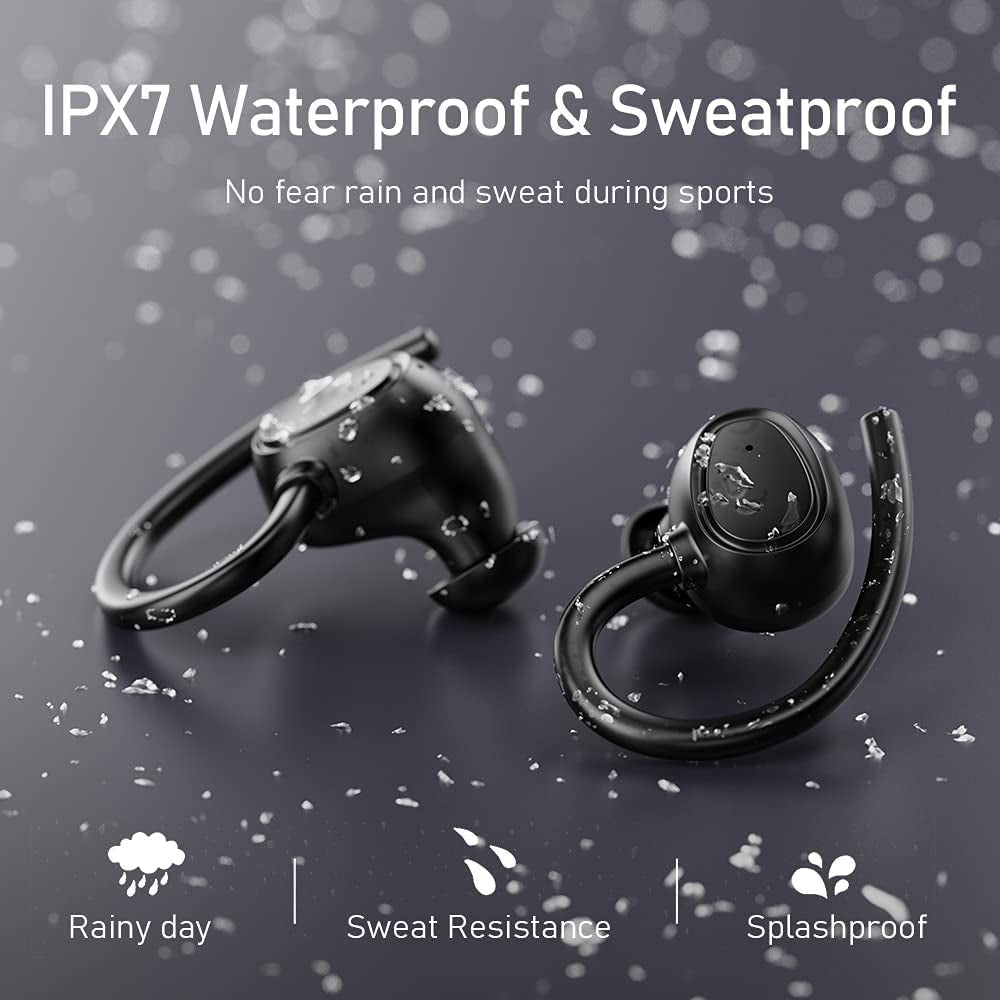 Wireless Earbud, Bluetooth 5.1 Headphones Sport Wireless Bluetooth Earphones in Ear Noise Cancelling Earbud with Mic Deep Bass, Earhooks Ear Buds IP7 Waterproof 48H Headset for Running Gym[2021 New] | IP7 Waterproof Wireless Earphones Ear Hooks, ENC Noise Cancelling Earbuds Stereo Sound, 48H,USB-C Headsets with Mic