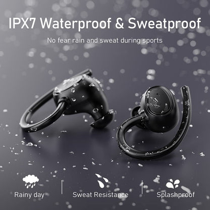 Wireless Earbud, Bluetooth 5.1 Headphones Sport Wireless Bluetooth Earphones in Ear Noise Cancelling Earbud with Mic Deep Bass, Earhooks Ear Buds IP7 Waterproof 48H Headset for Running Gym[2021 New] | IP7 Waterproof Wireless Earphones Ear Hooks, ENC Noise Cancelling Earbuds Stereo Sound, 48H,USB-C Headsets with Mic