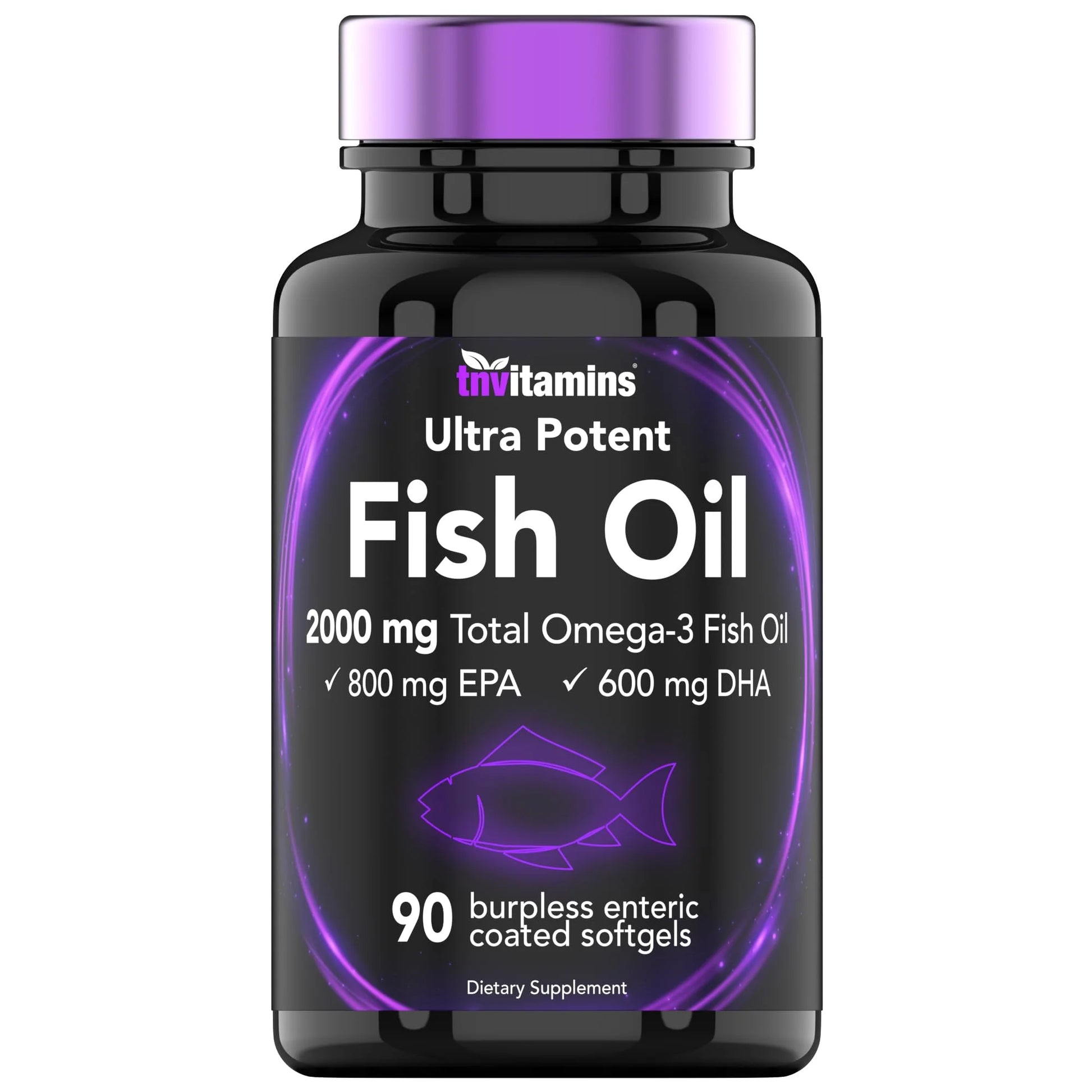 Burpless Omega 3 Fish Oil 2000Mg Enteric Coated Softgels with Epa Dha Wild Caught Purified Omega 3 Fatty Acid Supplements Mercury Free, Count 90