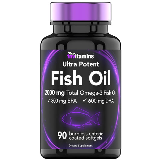 Burpless Omega 3 Fish Oil 2000Mg Enteric Coated Softgels with Epa Dha Wild Caught Purified Omega 3 Fatty Acid Supplements Mercury Free, Count 90