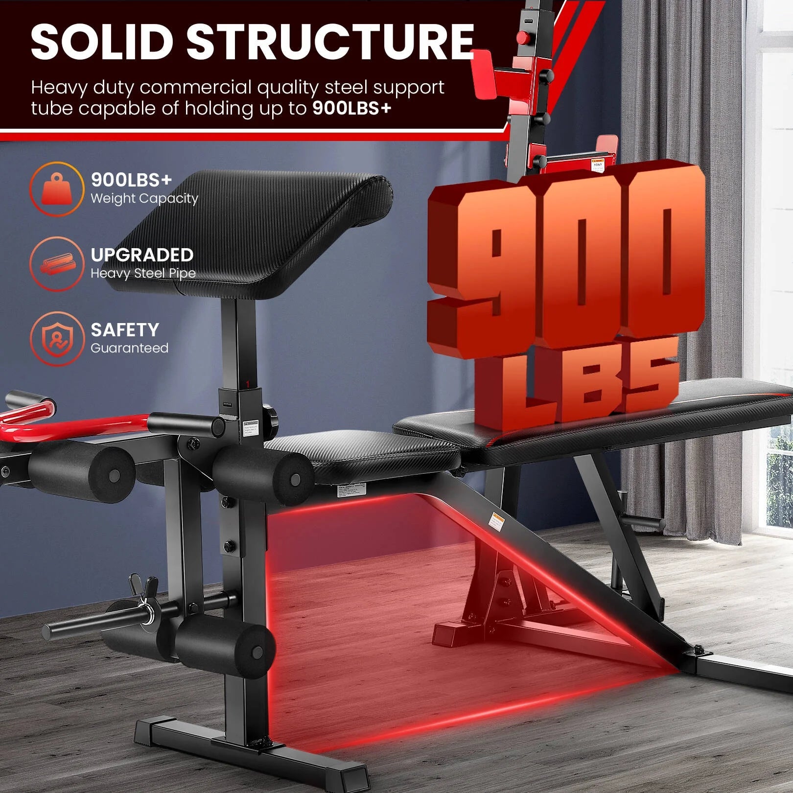 Adjustable Weight Bench 900LBS Olympic Weight Bench Set with Squat Rack, Preacher Curl, Leg Extension Full Body Exercise Workout Bench Press for Home Gym