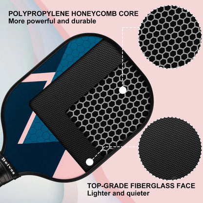 Pickleball Paddles Set of 4 with 4 Balls & Carry Bag - Lightweight 7.9Oz Fiberglass Racket, Non-Slip Comfort Grip, for Men & Women