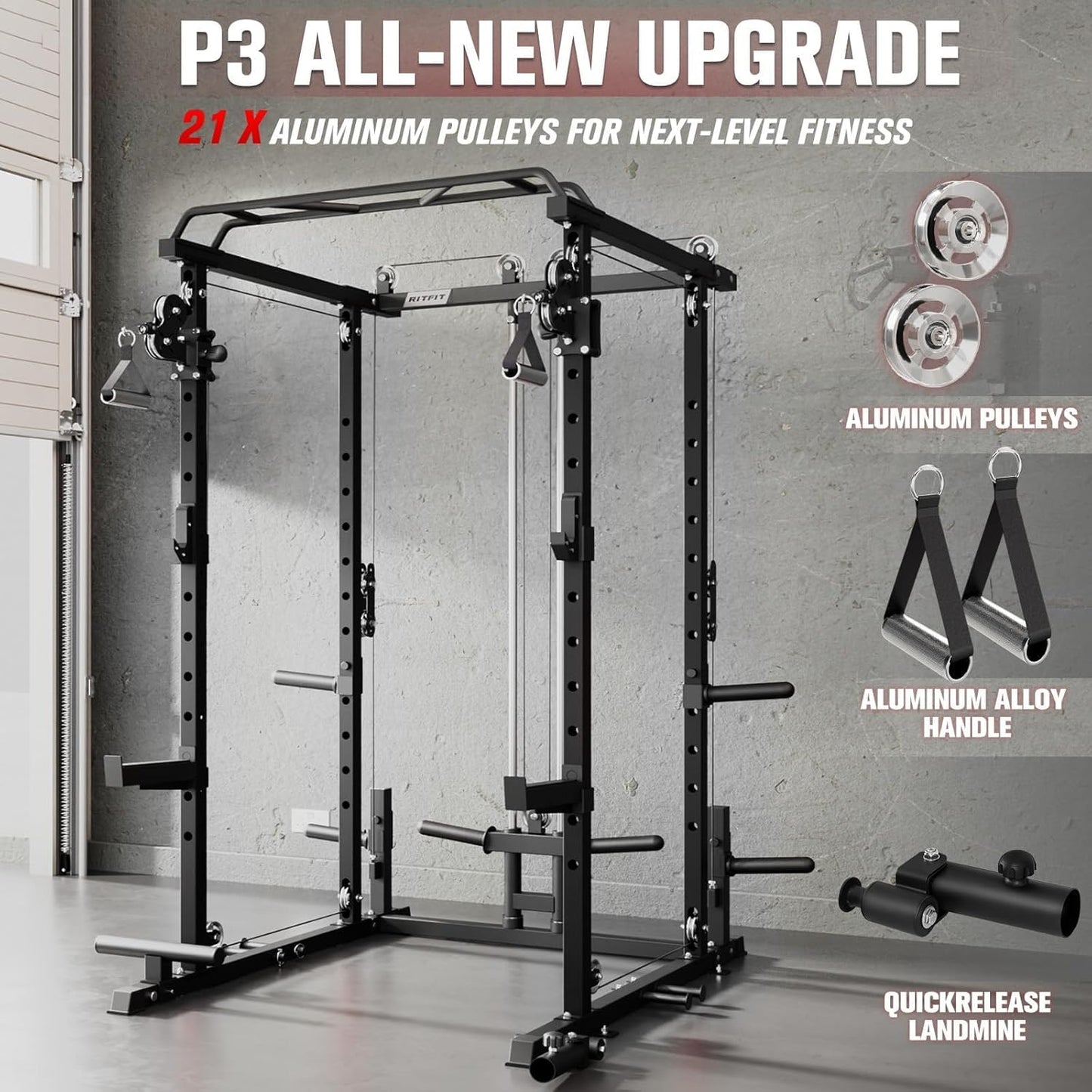 Power Cage Home Gym Package with Cable Crossover System | 1200LBS Power Rack, Weight Bench, Olympic Barbell & 230LBS Bumper Plates — All-In-One Home Gym