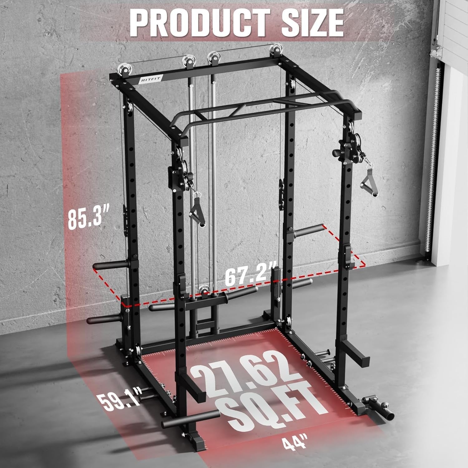 Power Cage Home Gym Package with Cable Crossover System | 1200LBS Power Rack, Weight Bench, Olympic Barbell & 230LBS Bumper Plates — All-In-One Home Gym