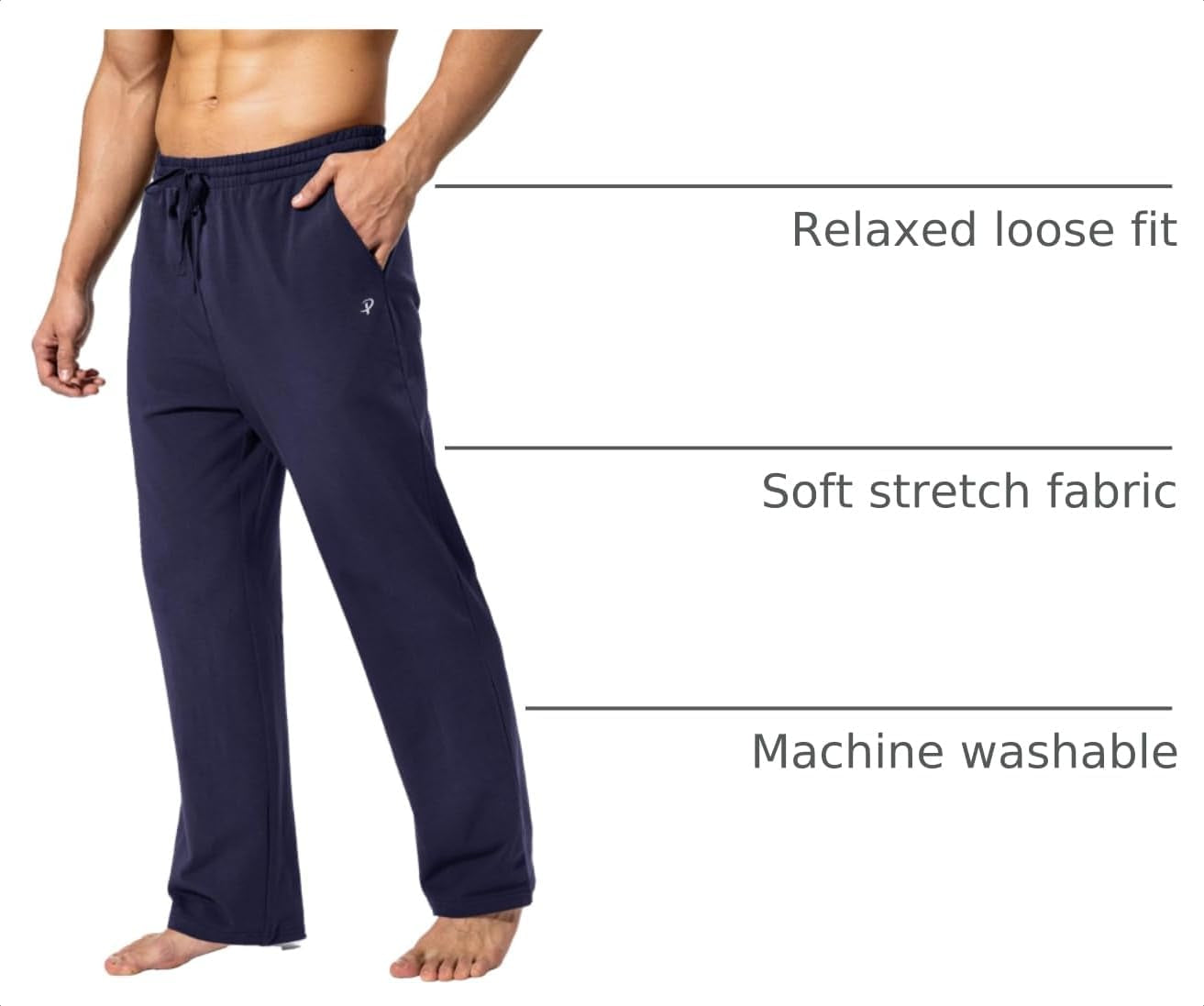Men'S Cotton Yoga Sweatpants Athletic Casual Pants with Pockets | Lounge Pants Open Bottom Jersey Pants 4 Way Stretch Soft Elastic Waist with Drawstring