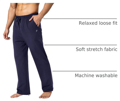 Men'S Cotton Yoga Sweatpants Athletic Casual Pants with Pockets | Lounge Pants Open Bottom Jersey Pants 4 Way Stretch Soft Elastic Waist with Drawstring