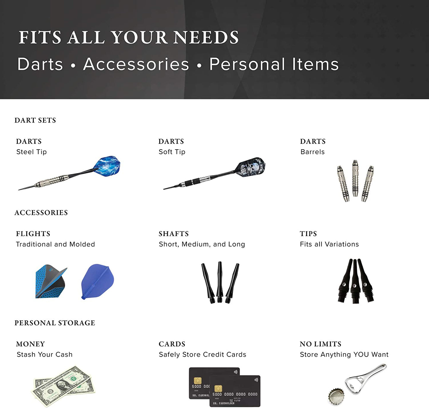 Sentinel 6 Dart Case, Holds Extra Accessories, Tips, Shafts and Flights, Compatible with Steel Tip and Soft Tip Darts, Impact & Water Resistant Tactech Shell, Blue Zipper