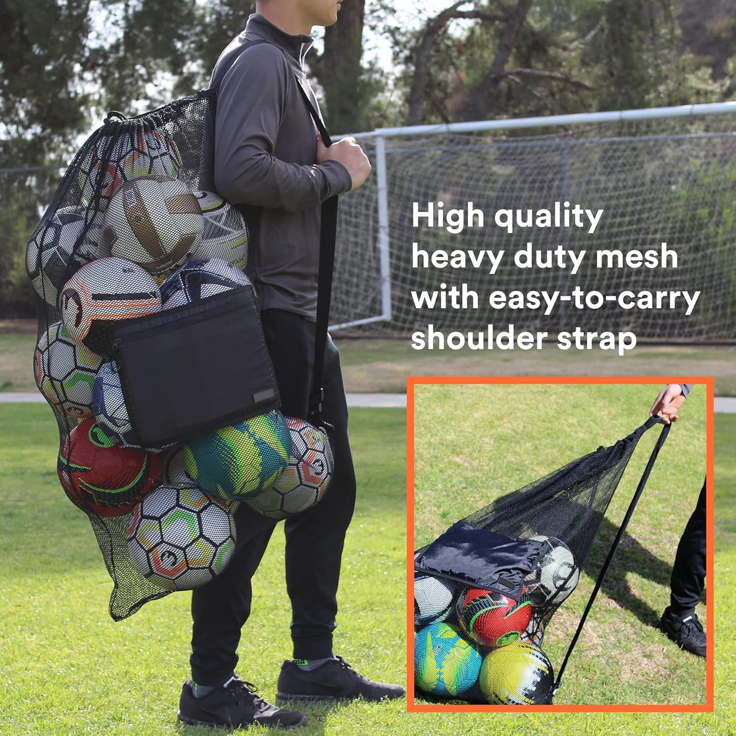 XL Heavy Duty Mesh Sports Gear Bag with Adjustable Shoulder Strap | 40" X 30" Jumbo Storage with Water Resistant Side Pocket for Soccer Balls, Swim Gear, Beach, Pool & Outdoor Equipment