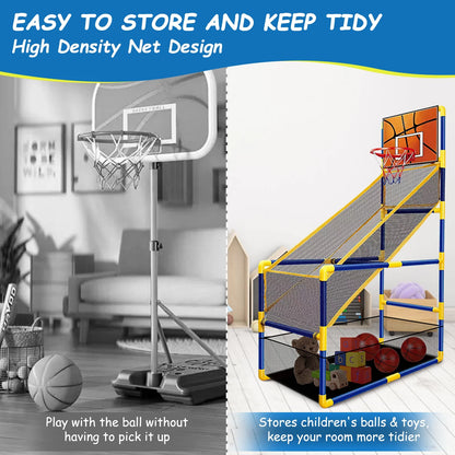 Arcade Basketball Game Set for Kids, Toddler Basketball Hoop with 4 Balls & Air Pump, Indoor and Outdoor Sports Play Toys Gifts for Boys Girls Aged 3-4 5-6 7-8 Years Old Adjustable Height Stand
