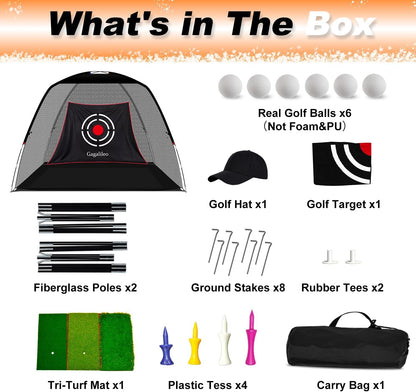 Golf Hitting Net for Backyard Driving 12X7Ft with Quiet Target | Portable Velvet Impact Equipment Broad Catching Area Suited to Chipping and Garage Swing Sessions Black