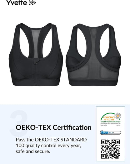 Zip Front High Impact Sports Bra for Large Bust | Secure Locking Zipper,Fixed Non-Slip Pads,Breathable,Wireless Comfort,Running Bra plus Size Friendly,Gym Workout,Fitness