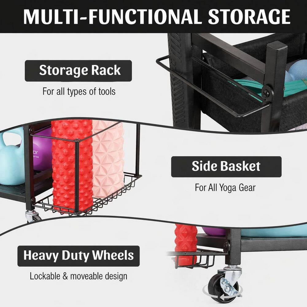 220 Lbs. Yoga Mat Storage Racks Gym Sports Equipment Storage Organizer with Black Finish