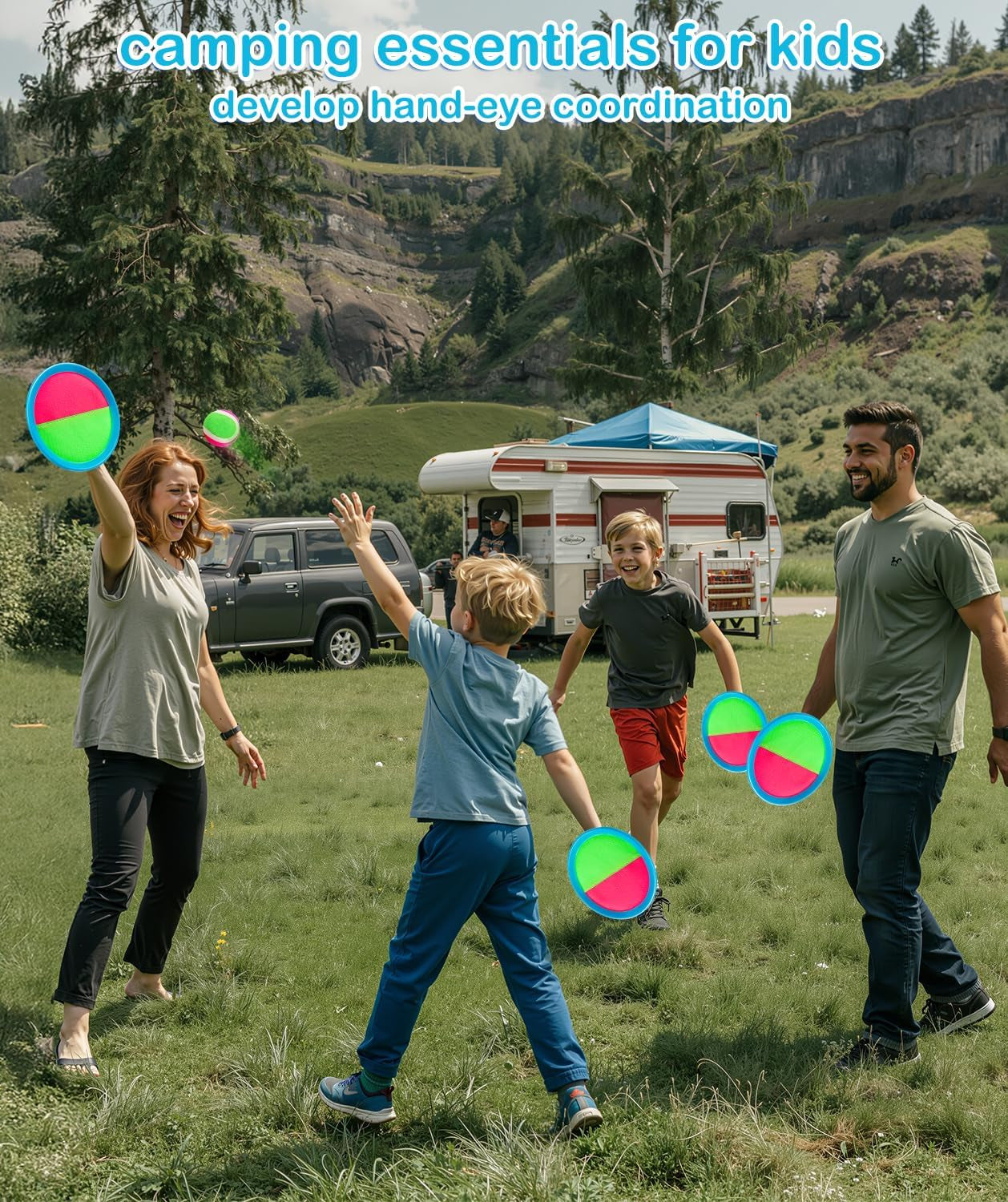 Toss and Catch Ball Game, Outdoor Toys for Beach Pool Yard Camping | 2 Paddles 2 Sticky Balls & Carry Bag, Backyard Games for Kids Ages 3-12 & Family, Ideal Birthday & Holiday for Boys Girls