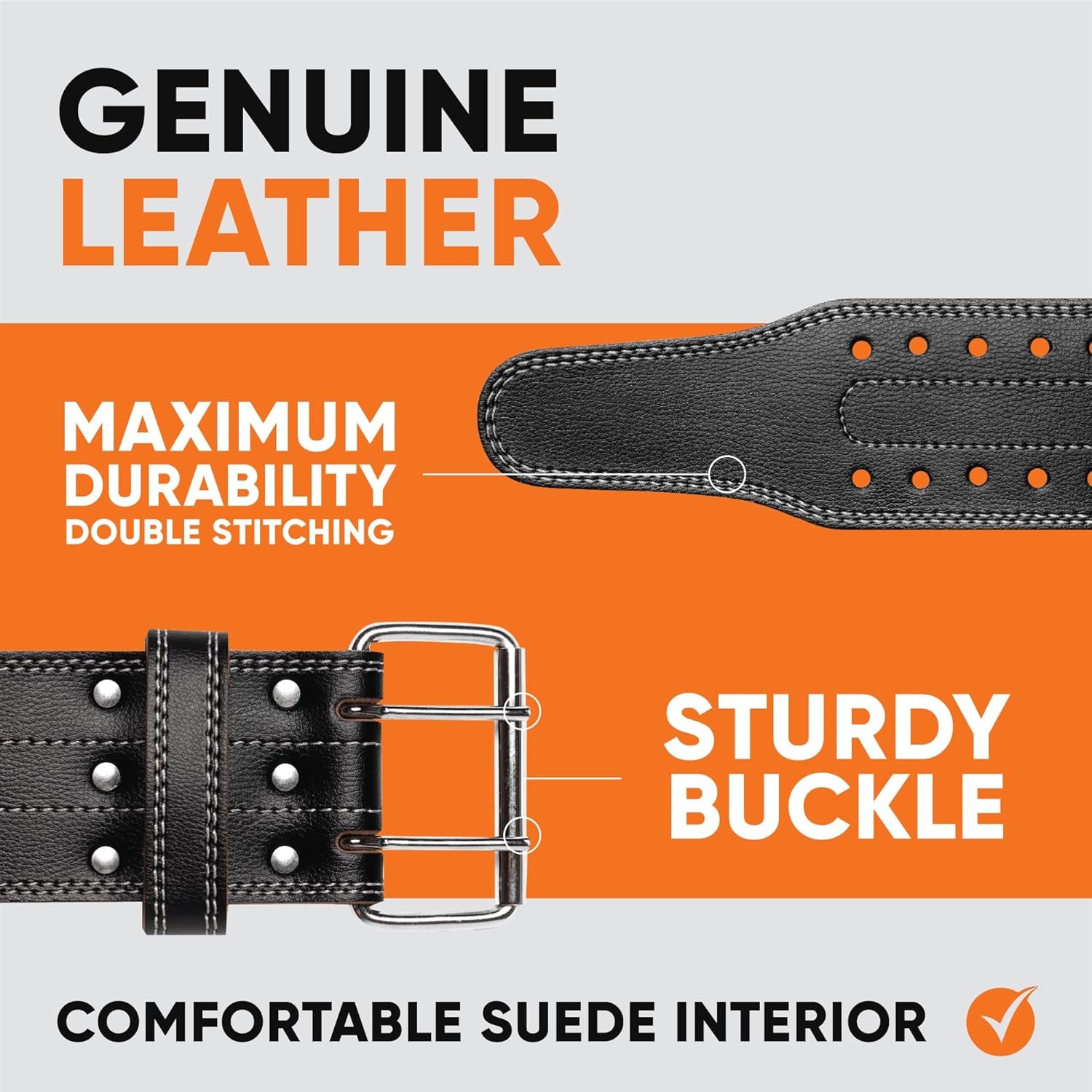Weight Lifting Belt (5Mm Thick) - Leather Weight Belt for Men & Women - Back Support Squat Belt - Gym Belt for Weightlifting, Powerlifting & Deadlifts | Adjustable Weightlifting Belt