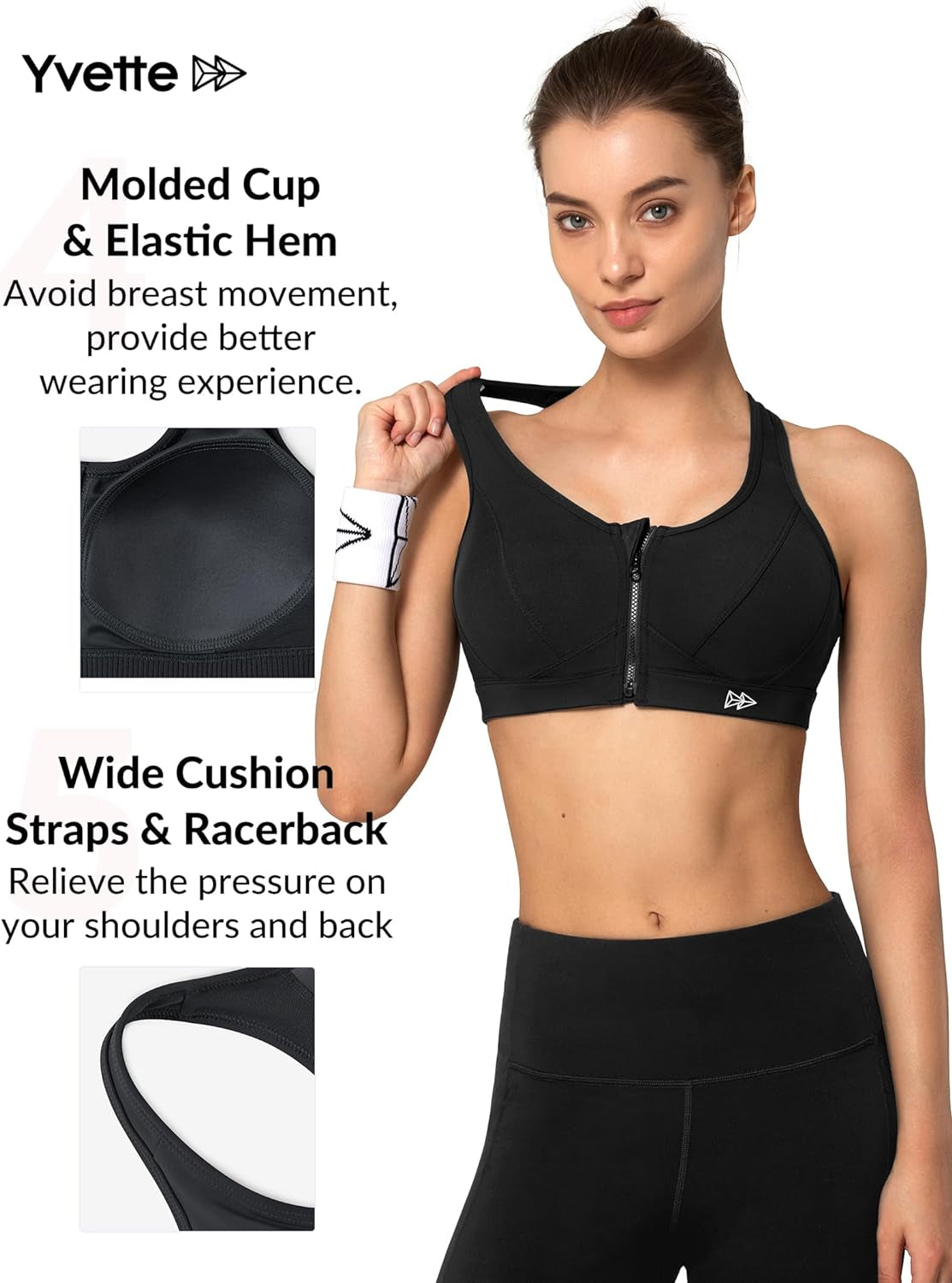 Zip Front High Impact Sports Bra for Large Bust | Secure Locking Zipper,Fixed Non-Slip Pads,Breathable,Wireless Comfort,Running Bra plus Size Friendly,Gym Workout,Fitness