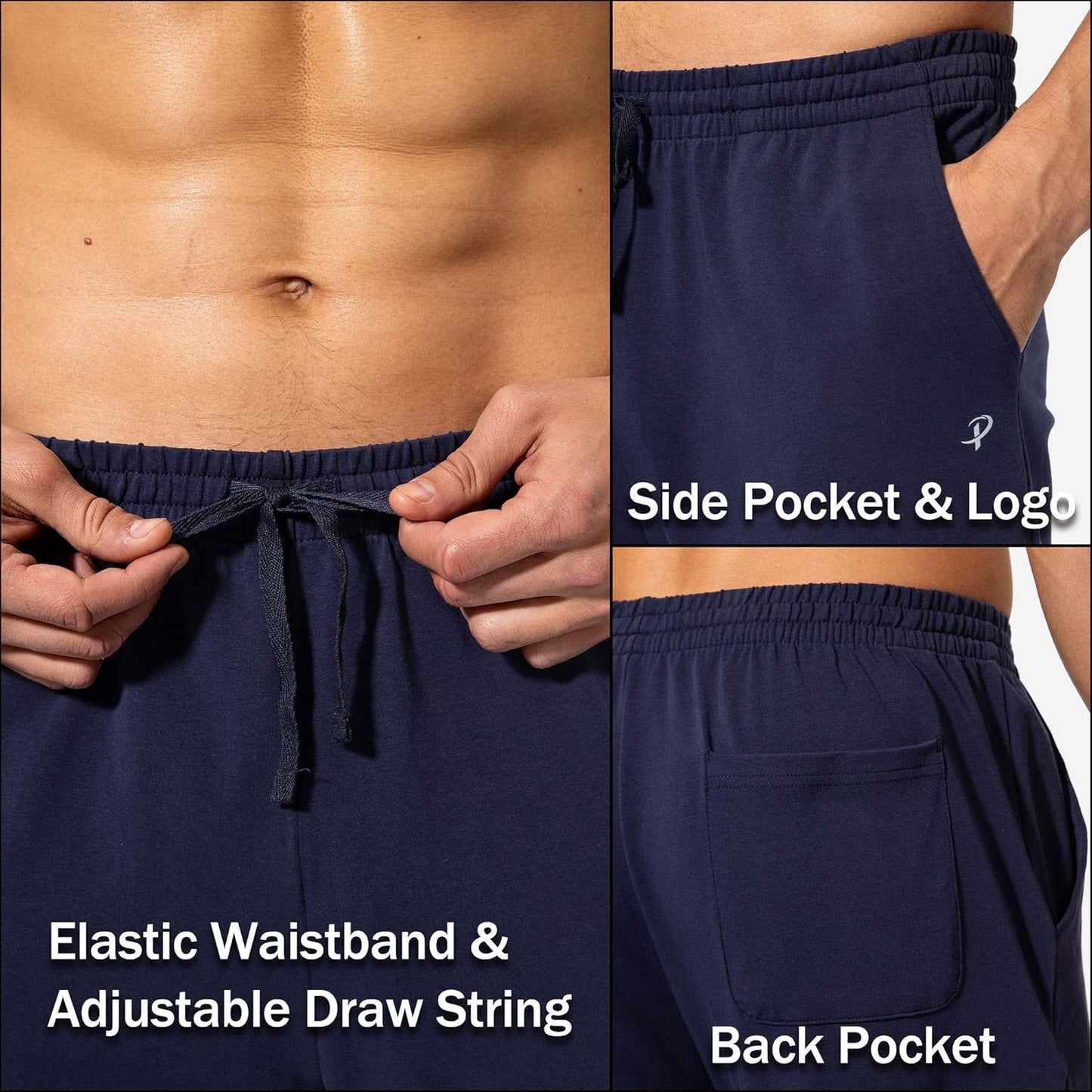 Men'S Cotton Yoga Sweatpants Athletic Casual Pants with Pockets | Lounge Pants Open Bottom Jersey Pants 4 Way Stretch Soft Elastic Waist with Drawstring