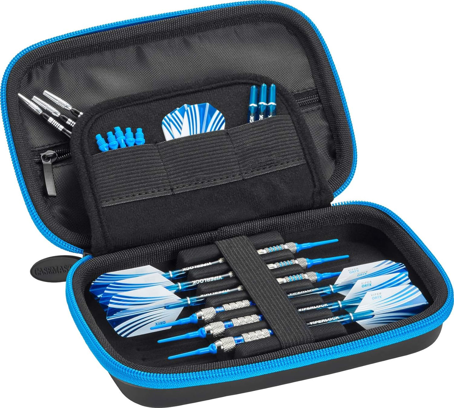 Sentinel 6 Dart Case, Holds Extra Accessories, Tips, Shafts and Flights, Compatible with Steel Tip and Soft Tip Darts, Impact & Water Resistant Tactech Shell, Blue Zipper