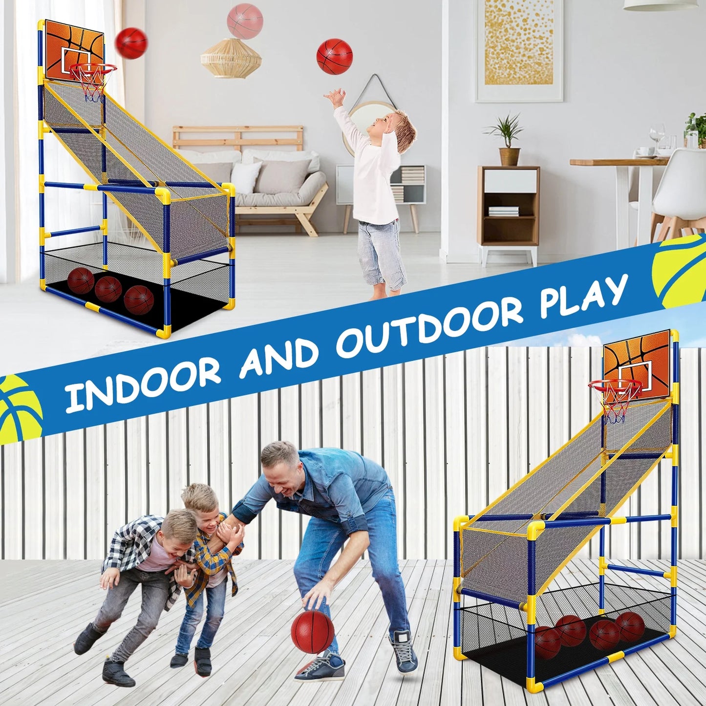 Arcade Basketball Game Set for Kids, Toddler Basketball Hoop with 4 Balls & Air Pump, Indoor and Outdoor Sports Play Toys Gifts for Boys Girls Aged 3-4 5-6 7-8 Years Old Adjustable Height Stand