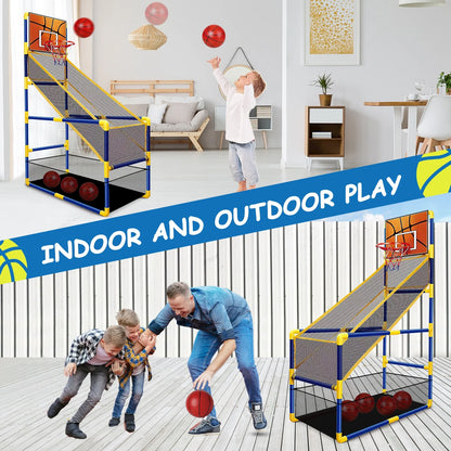Arcade Basketball Game Set for Kids, Toddler Basketball Hoop with 4 Balls & Air Pump, Indoor and Outdoor Sports Play Toys Gifts for Boys Girls Aged 3-4 5-6 7-8 Years Old Adjustable Height Stand