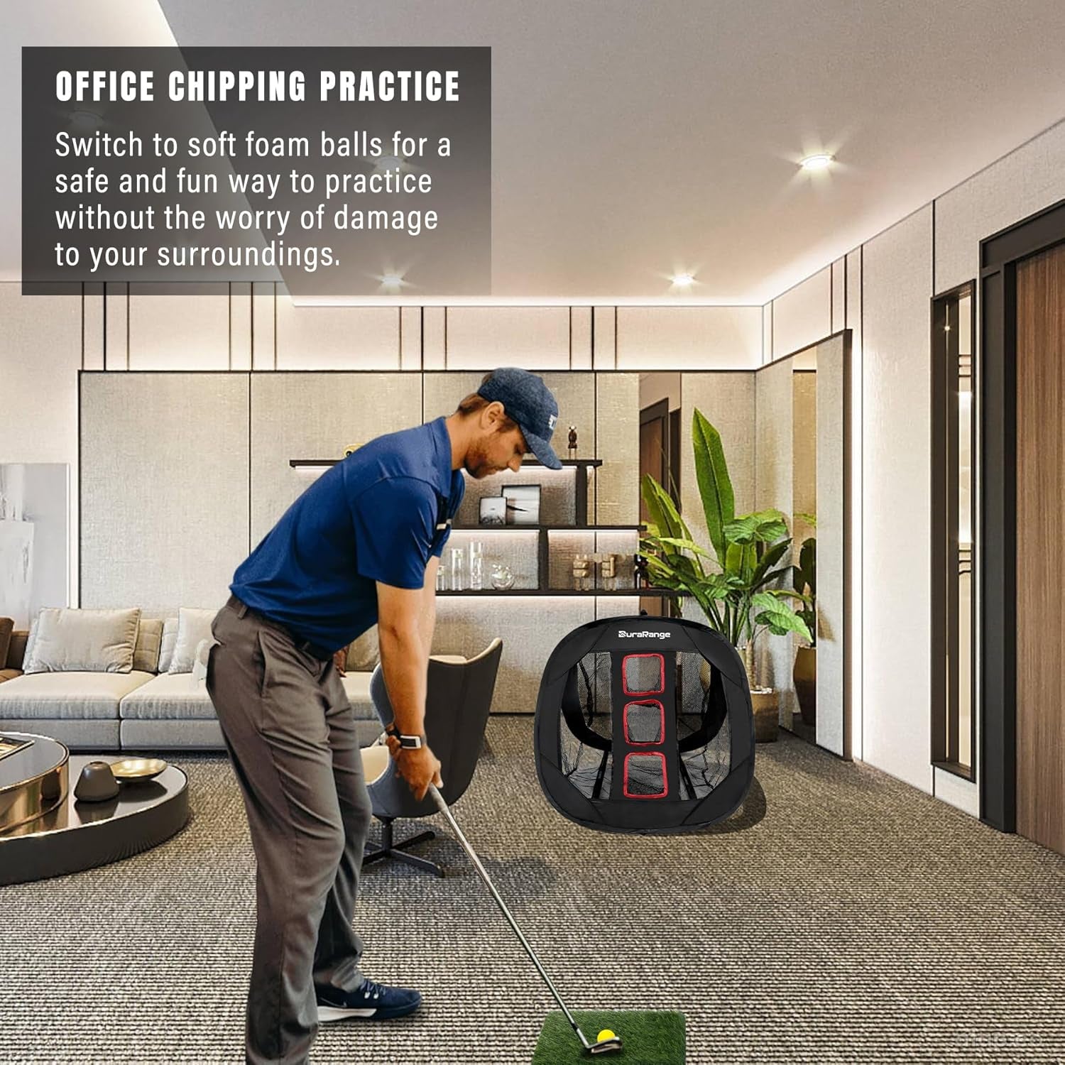 Pop-Up Golf Chipping Net for Short Game Practice | Foldable Triple-Target Design, Chipping Drills, Pitching Practice, Indoor Training, Backyard Practice, Quick Setup