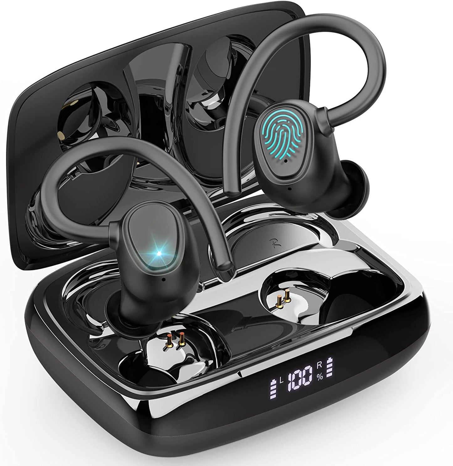 Wireless Earbud, Bluetooth 5.1 Headphones Sport Wireless Bluetooth Earphones in Ear Noise Cancelling Earbud with Mic Deep Bass, Earhooks Ear Buds IP7 Waterproof 48H Headset for Running Gym[2021 New] | IP7 Waterproof Wireless Earphones Ear Hooks, ENC Noise Cancelling Earbuds Stereo Sound, 48H,USB-C Headsets with Mic
