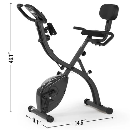 3 in 1 Exercise Bike Quiet Folding Magnetic Stationary Exercise Bikes with Arm Resistance Bands Home Workout Use