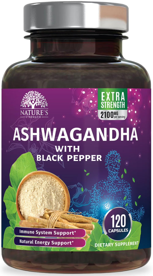 Ashwagandha Supplements - High-Absorption Ashwagandha Root Extract Powder with Black Pepper for Max Absorption - Herbal Supplement for Women & Men, Vegan & Gluten Free, Bottled in USA - 60 Capsules
