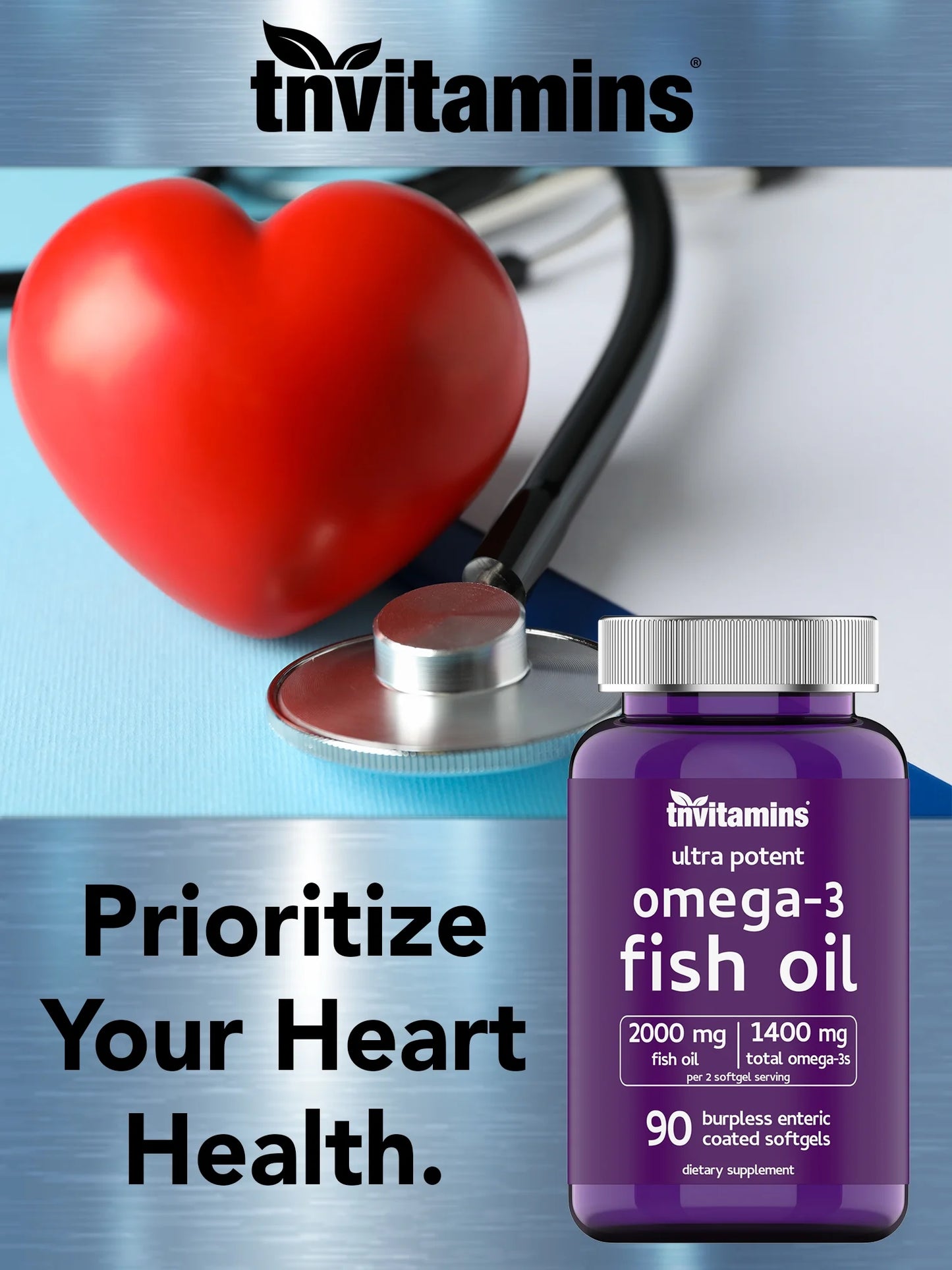 Burpless Omega 3 Fish Oil 2000Mg Enteric Coated Softgels with Epa Dha Wild Caught Purified Omega 3 Fatty Acid Supplements Mercury Free, Count 90