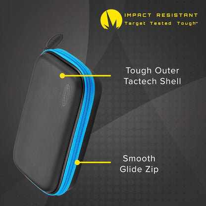 Sentinel 6 Dart Case, Holds Extra Accessories, Tips, Shafts and Flights, Compatible with Steel Tip and Soft Tip Darts, Impact & Water Resistant Tactech Shell, Blue Zipper