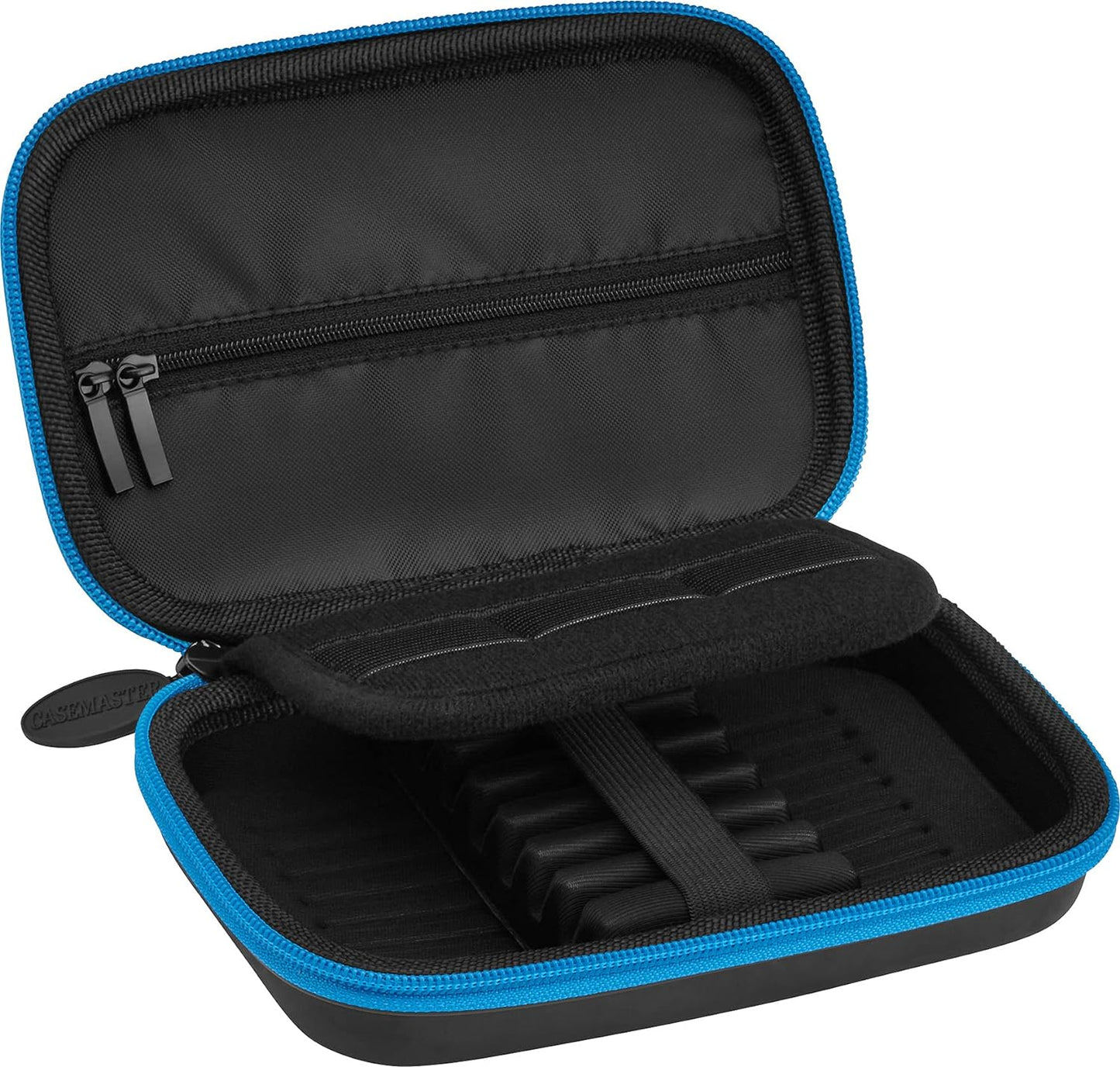 Sentinel 6 Dart Case, Holds Extra Accessories, Tips, Shafts and Flights, Compatible with Steel Tip and Soft Tip Darts, Impact & Water Resistant Tactech Shell, Blue Zipper