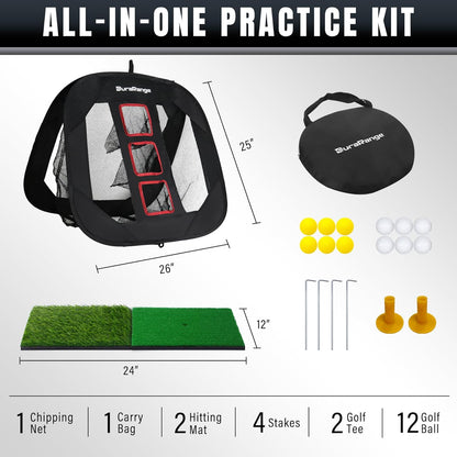 Pop-Up Golf Chipping Net for Short Game Practice | Foldable Triple-Target Design, Chipping Drills, Pitching Practice, Indoor Training, Backyard Practice, Quick Setup