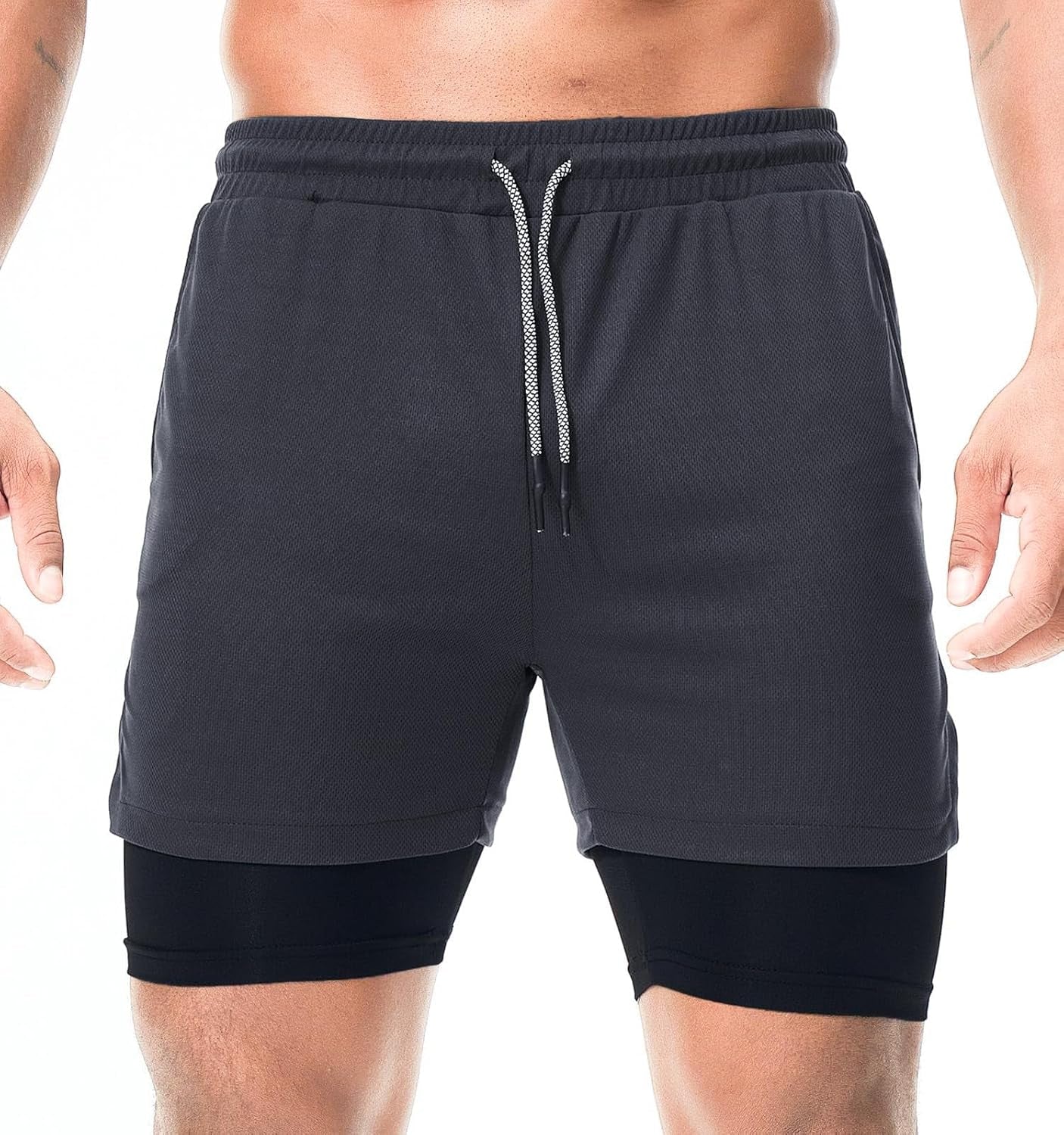 Men'S 2 in 1 Running Workout Shorts Athletic Gym 7" Shorts for Men | Lightweight, Quick Dry, Running, Workout, Gym, Training Shorts, Elastic Waist, Compression Liner Shorts with Phone Pocket