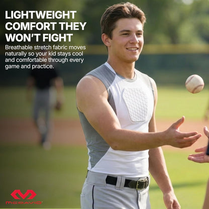 HEX Chest Protector Shirt Heart Guard Sternum Compression Padded Shirt for Football, Lacrosse, Softball Rugby - Youth