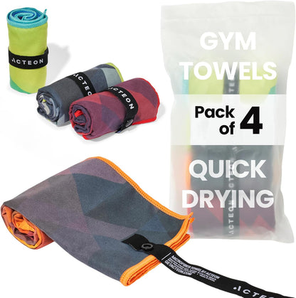 Microfiber Gym Towels 4 Pack, Quick Dry Odor Free Workout Towels for Men and Women, Super Absorbent Sports Sweat Towel for Gym, Yoga, Running, Travel, 16 X 30.5 Inch