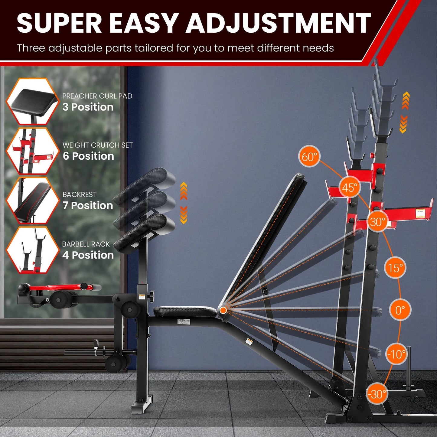 Adjustable Weight Bench 900LBS Olympic Weight Bench Set with Squat Rack, Preacher Curl, Leg Extension Full Body Exercise Workout Bench Press for Home Gym