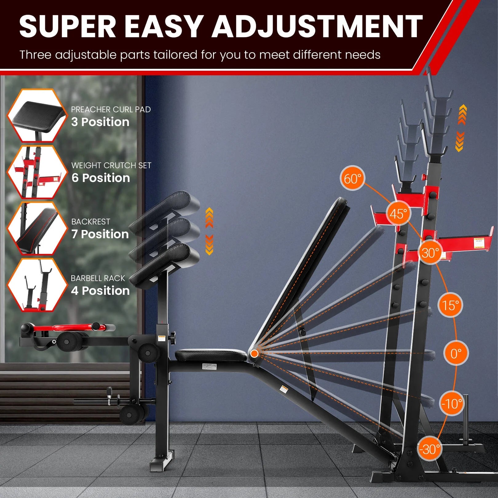 Adjustable Weight Bench 900LBS Olympic Weight Bench Set with Squat Rack, Preacher Curl, Leg Extension Full Body Exercise Workout Bench Press for Home Gym